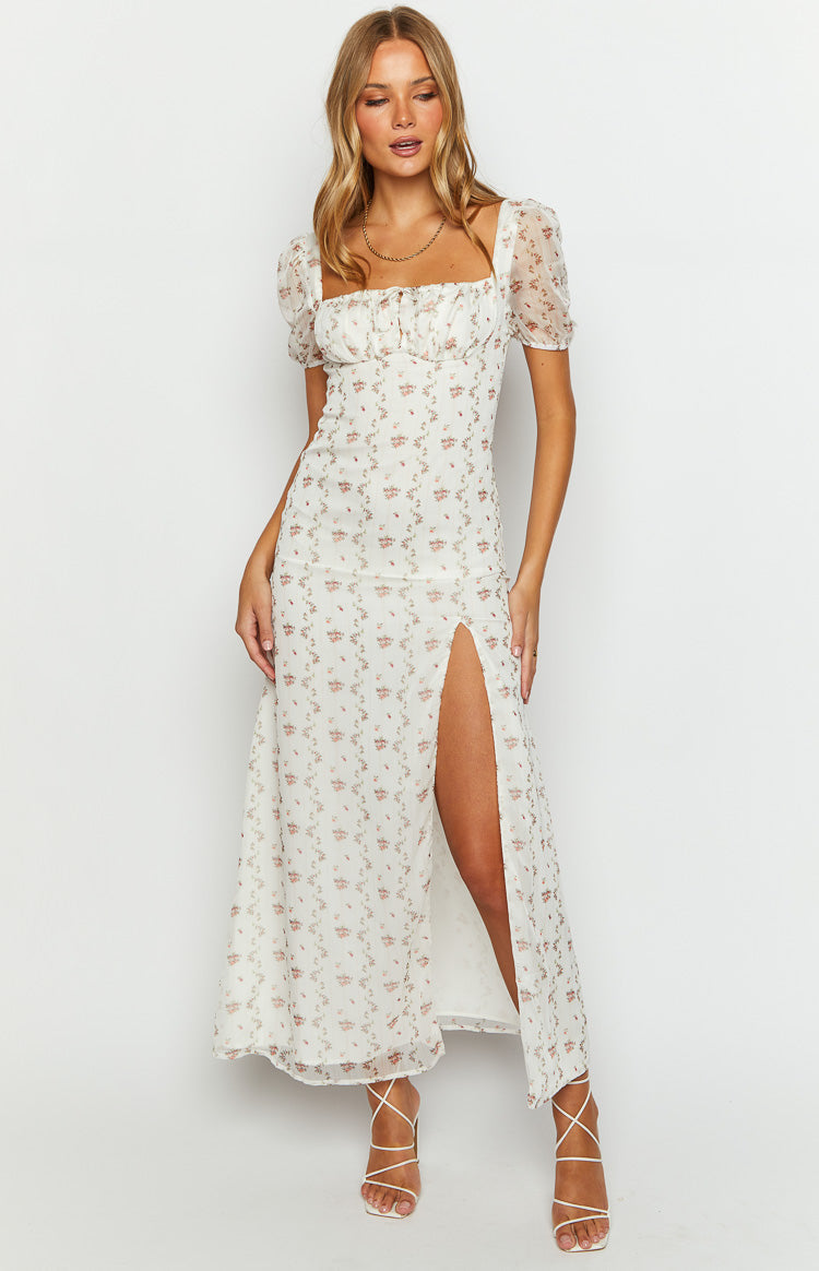 Clydie White Floral Cap Sleeve Midi Dress Image