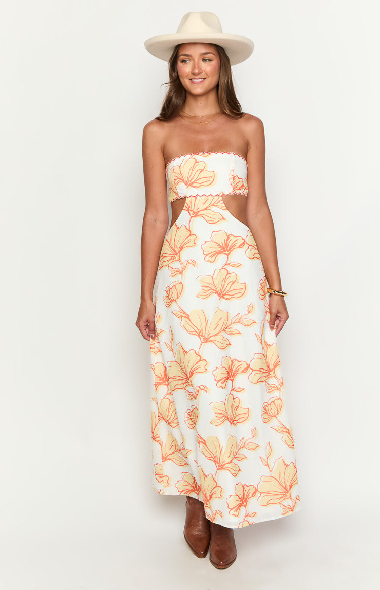 Coen Orange Floral Strapless Maxi Dress Image