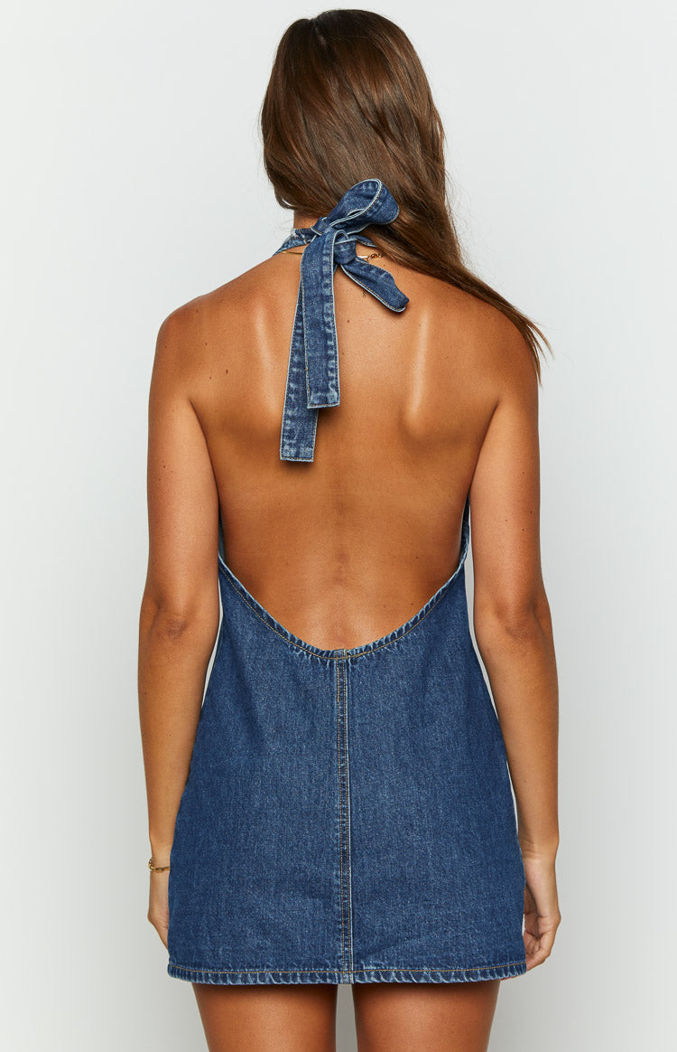 Corbin Denim Halter Neck Mini Dress Image