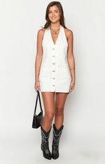 Corbin White Denim Halter Neck Mini Dress Image