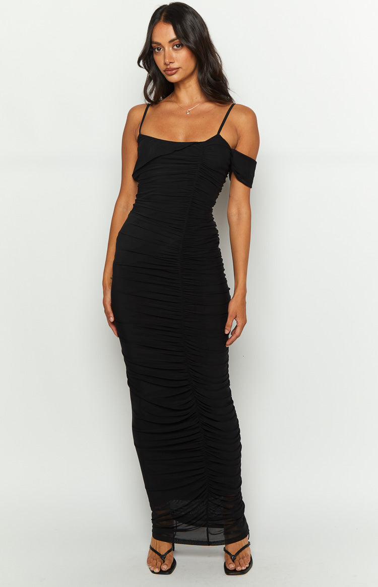 Cordelia Black Mesh Formal Maxi Dress Image