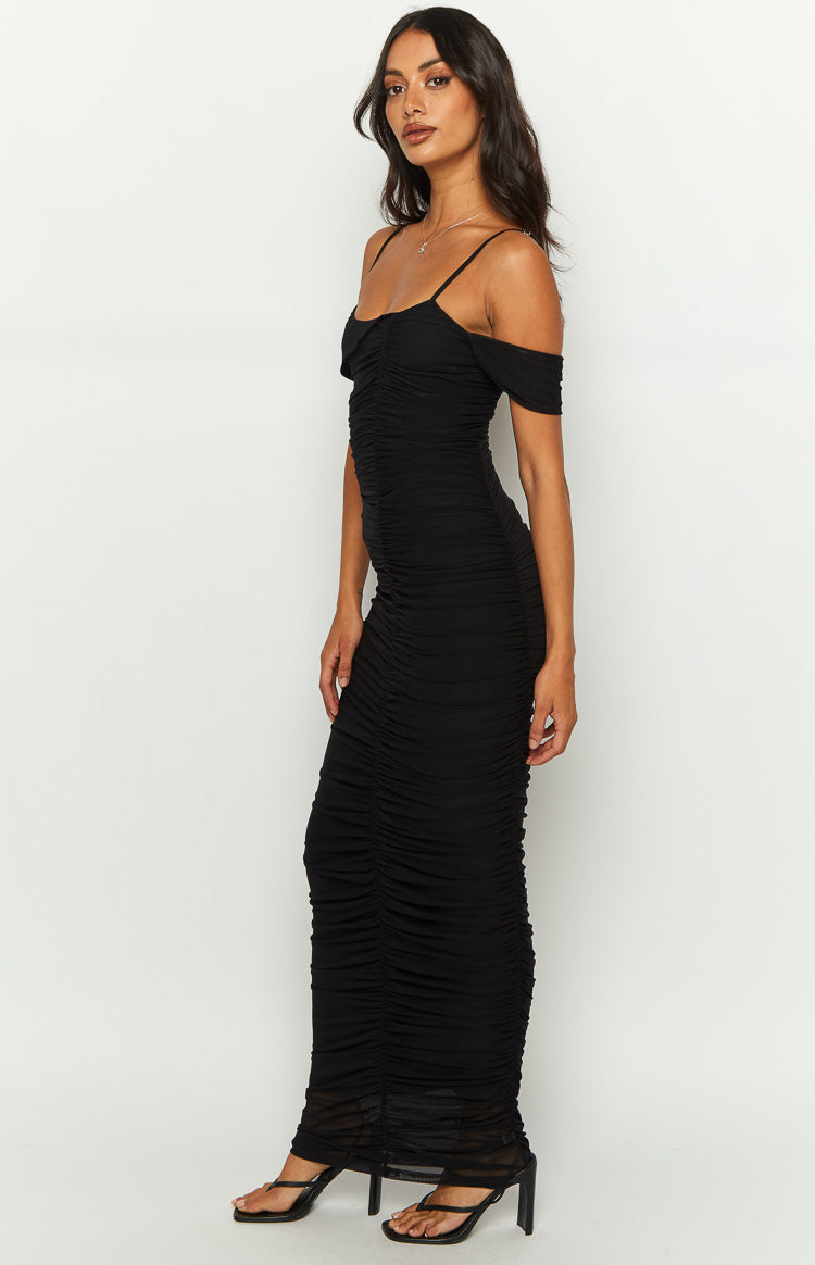 Cordelia Black Mesh Formal Maxi Dress Image