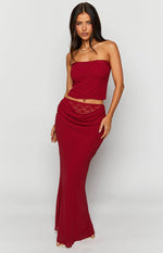 Crimson Rose Red Lace Maxi Skirt Image