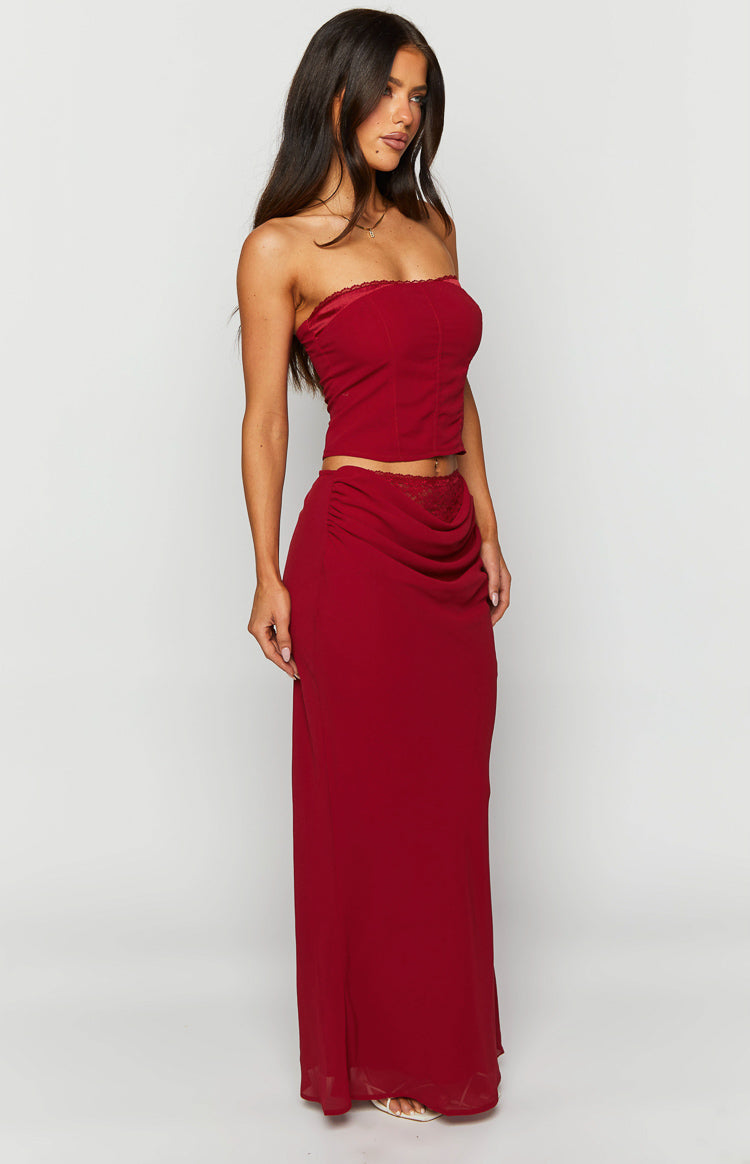 Crimson Rose Red Lace Maxi Skirt Image