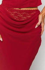 Crimson Rose Red Lace Maxi Skirt Image