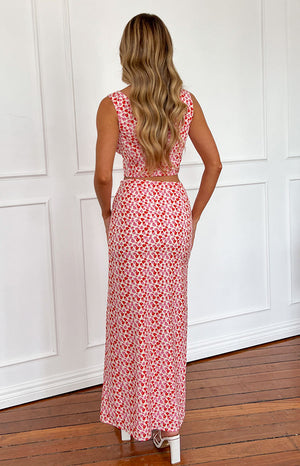 Dahlia Pink And Red Speckled Maxi Skirt