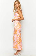 Dahlia Orange And Pink Floral Print Maxi Skirt Image