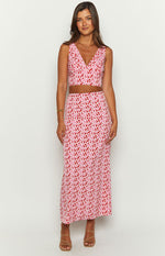 Dahlia Pink And Red Speckled Maxi Skirt Image