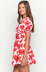 Danyal Red Anemone Floral Print Mini Dress Image