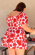 Danyal Red Anemone Floral Print Mini Dress Image