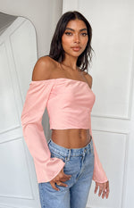 Darcie Pink Satin Long Sleeve Top Image