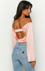 Darcie Pink Satin Long Sleeve Top Image