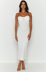 Darling White Gathered Midi Dress Image