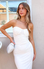 Darling White Gathered Midi Dress Image