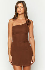 Dashiell Brown One Shoulder Chiffon Mini Dress Image