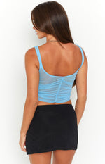 Dava Blue Mesh Ruched Top Image