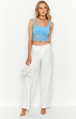 Dava Blue Mesh Ruched Top Image