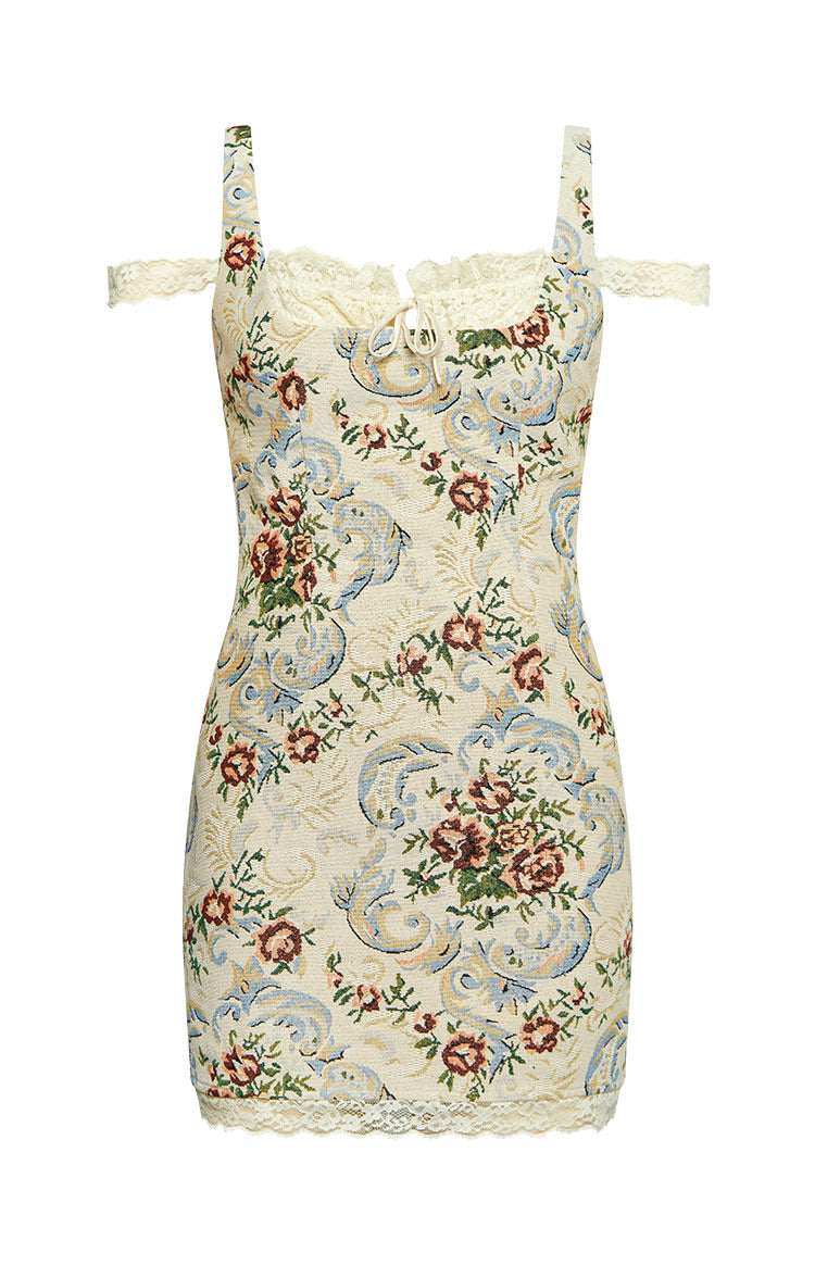 Daydreaming Beige Tapestry Mini Dress Image