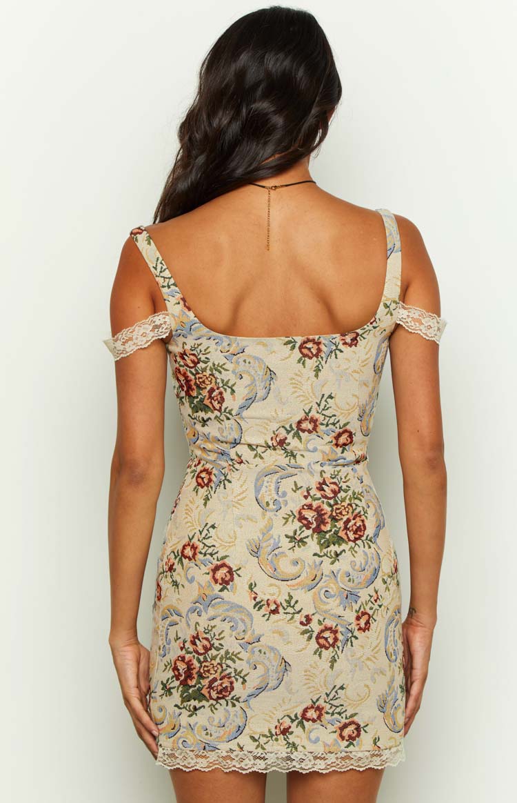 Daydreaming Beige Tapestry Mini Dress Image