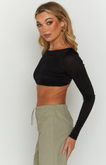 Deandra Black Backless Long sleeve Top Image