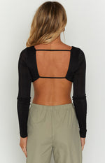 Deandra Black Backless Long sleeve Top Image