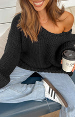 Delvey Black Chunky Knit Sweater Image