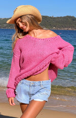 Delvey Hot Pink Chunky Knit Sweater Image