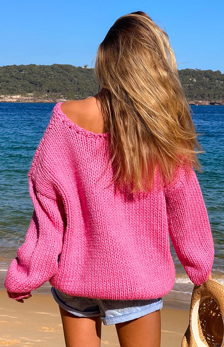 Delvey Hot Pink Chunky Knit Sweater Image