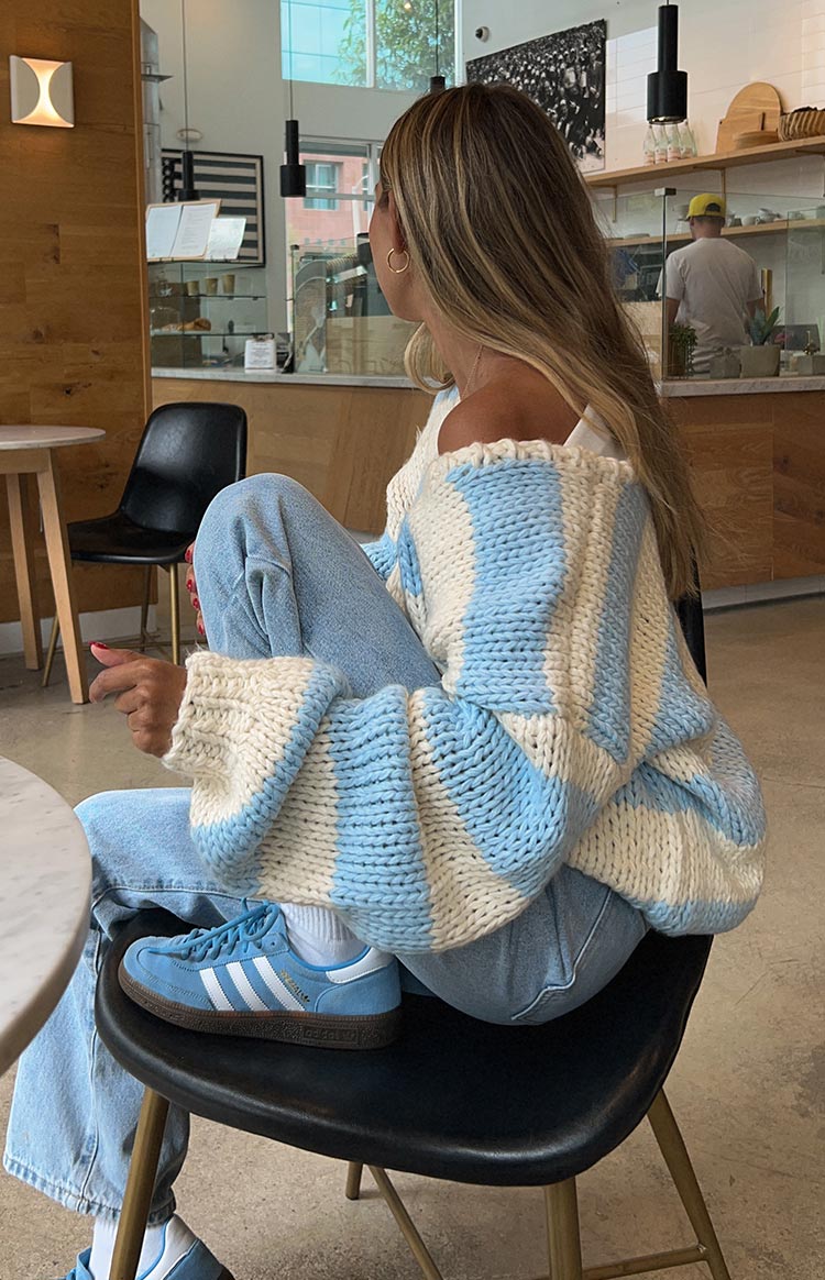 Delvey Light Blue Striped Chunky Knit Sweater Image