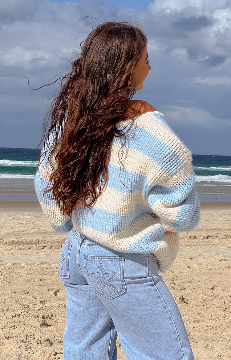 Delvey Light Blue Striped Chunky Knit Sweater Image