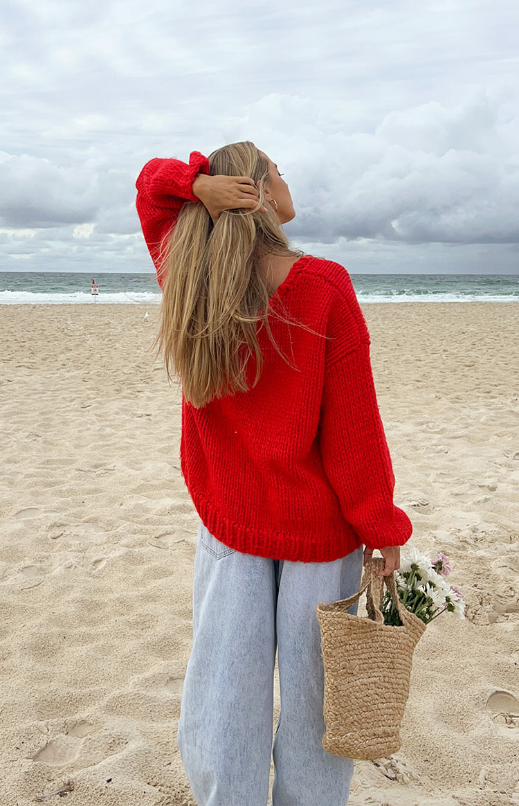 Delvey Red Chunky Knit Sweater