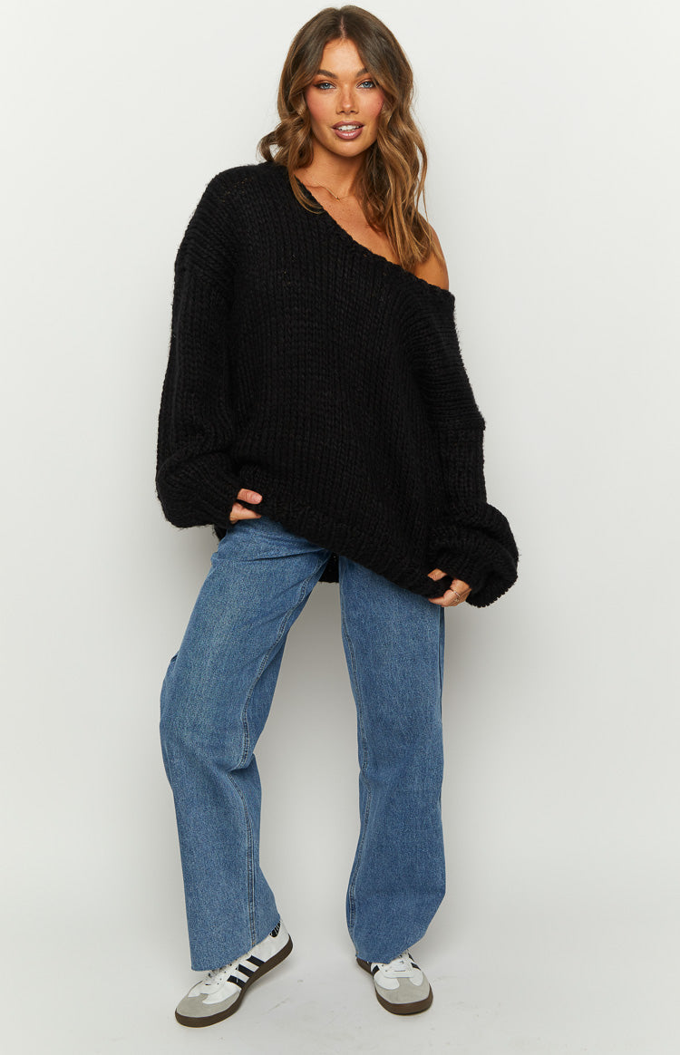 Delvey Black Chunky Knit Sweater Image