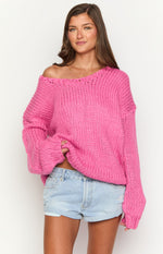 Delvey Hot Pink Chunky Knit Sweater Image