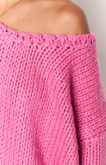 Delvey Hot Pink Chunky Knit Sweater Image