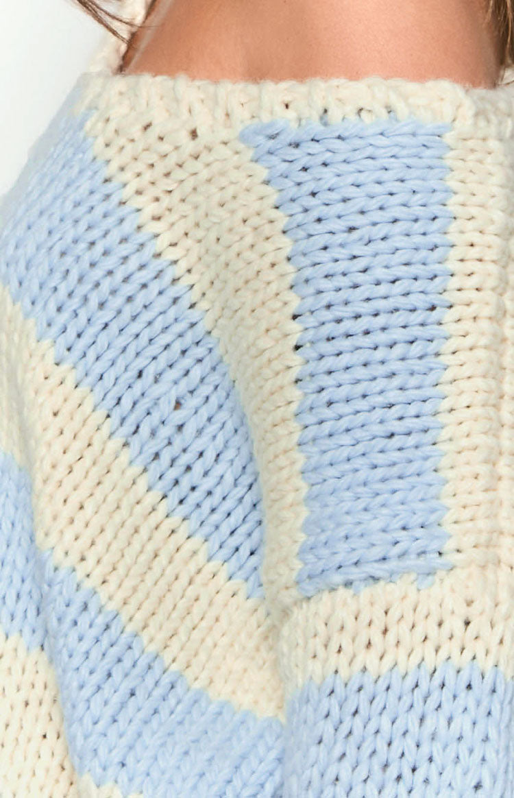 Delvey Light Blue Striped Chunky Knit Sweater Image