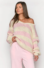 Delvey Pink Striped Chunky Knit Sweater Image