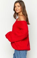 Delvey Red Chunky Knit Sweater Image