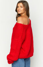 Delvey Red Chunky Knit Sweater Image