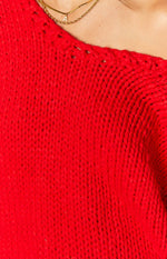 Delvey Red Chunky Knit Sweater Image