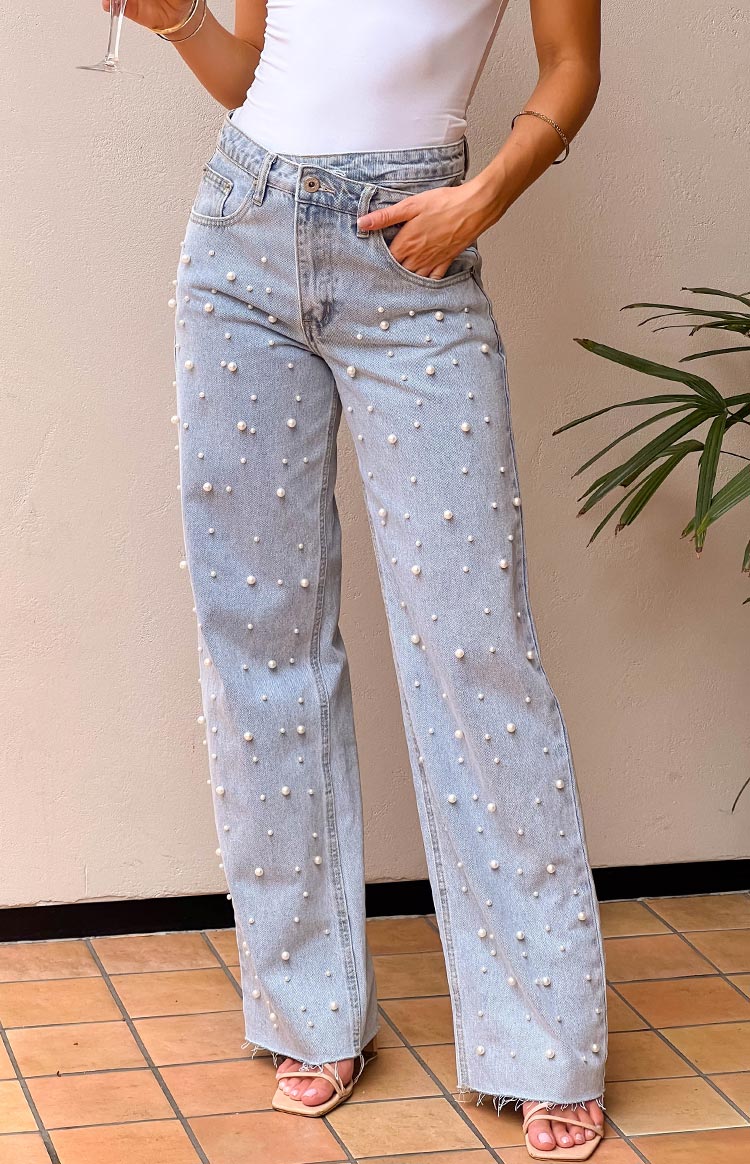 Denim Dazzle Pearl Light Wash High Waisted Jeans Image