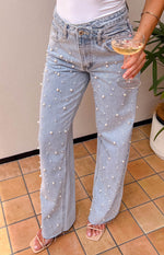 Denim Dazzle Pearl Light Wash High Waisted Jeans Image