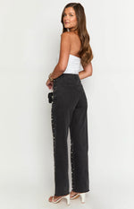 Denim Dazzle Pearl Black High Waisted Jeans Image