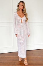 Destinations White Crochet Long Sleeve Maxi Dress Image