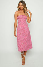 Dion Pink Floral Strapless Midi Dress Image