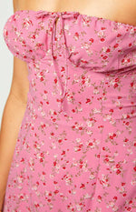 Dion Pink Floral Strapless Midi Dress Image