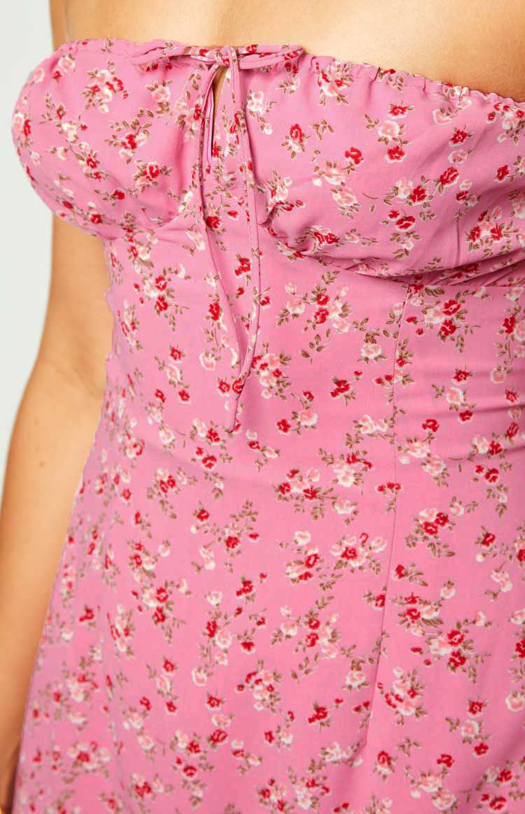 Dion Pink Floral Strapless Midi Dress Image