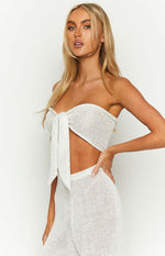 Disco White Sequin Knit Strapless Top Image