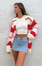 Dreamy Drift Cream Knit Striped Cardigan Image