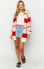 Dreamy Drift Cream Knit Striped Cardigan Image