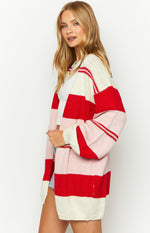 Dreamy Drift Cream Knit Striped Cardigan Image